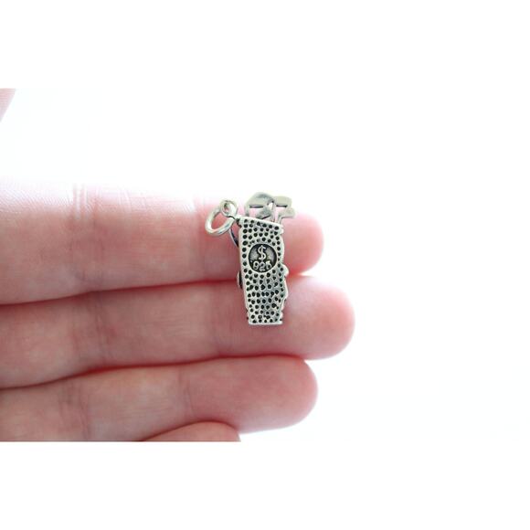 Sterling Silver Golf Bag Charm, Golf Bag Pendant, Silver Golf Bag Charm - Picture 2 of 5